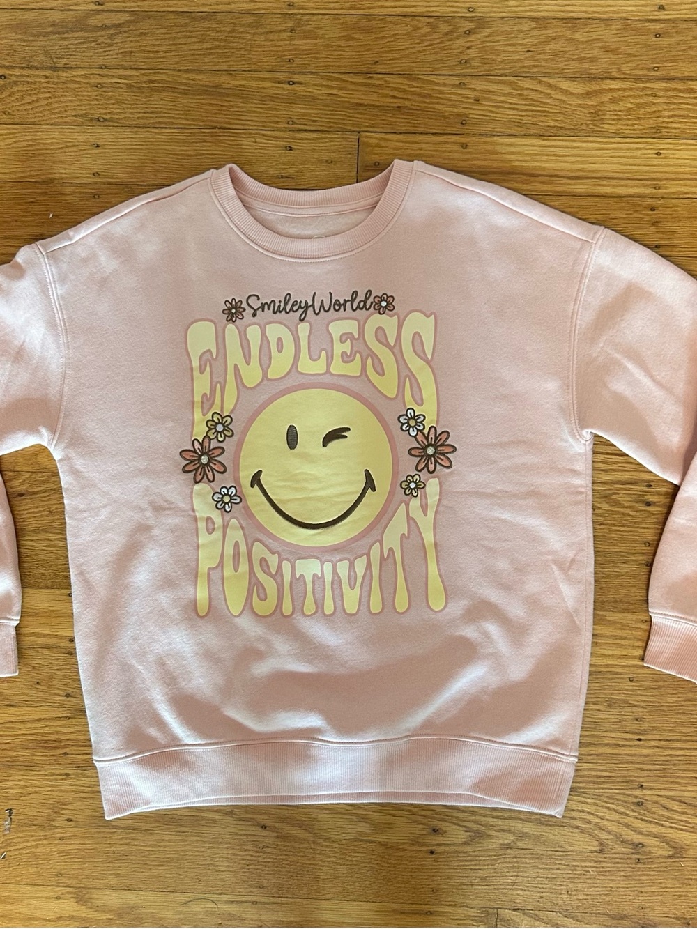SmileyWorld "Endless Positivity" Pink Graphic Sweatshirt